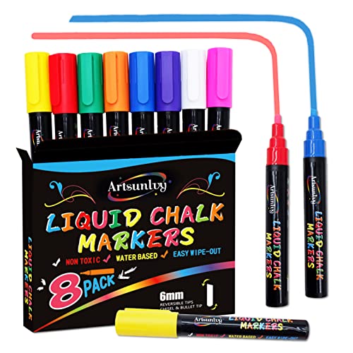 Chalk Markers - 8 Vibrant, Erasable, Non-Toxic, Water-Based, Reversible  Tips, For Kids & Adults for Glass or Chalkboard Markers for Businesses,  Restaurants, Liquid Chalk Markers (Vibrant 6mm)