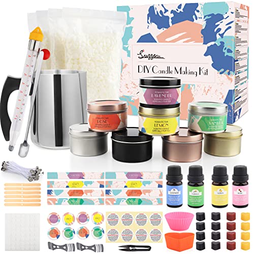 DIY Soy Candle Making Kit for Adults with Big Glass Candle Jars - Candle  Making Supplies - Candle Rose Mold - Wicks - Soy Wax Flakes Candle Making