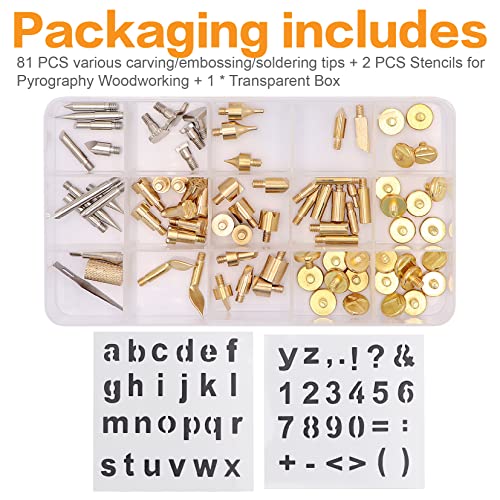 UWIOFF 77 Pcs Wood Burning Accessories, Wood Burning Tips Set and Stencils  Carving Iron Tip, 53pcs Wood Burning Carving Embossing Soldering Tips and  24pcs Stencils for Pyrography Woodworking Leather