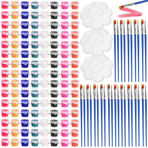 Aulufft 140 Pcs Mini Acrylic Paint Set,12 Colors Acrylic Paint Strips with 20 Pcs Paint Brushes Craft Paint Kids Paint Set Container Strips Storage