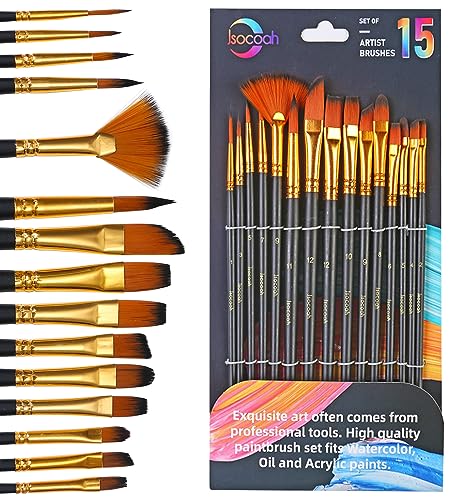 15 Pack Professional Paint Brush Set - Premium Artist Paint Brushes for  Acrylic