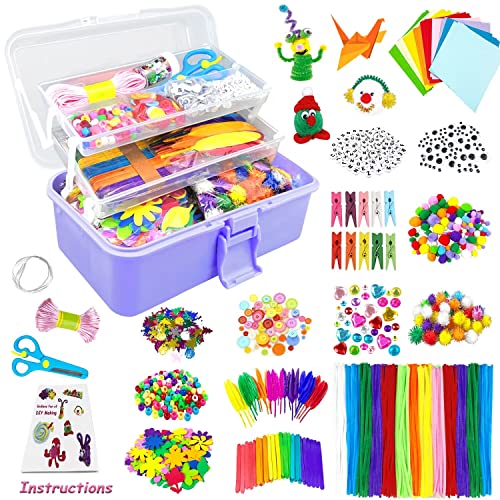 N&T NIETING 1212Pcs Arts and Crafts for Kids Ages 8-12 - DIY Kids Arts  Crafts Supplies Kit for Toddlers with Pipe Cleaners, Pony Beads, Pom Poms,  Wiggle Googly Eyes, Folding Storage Box