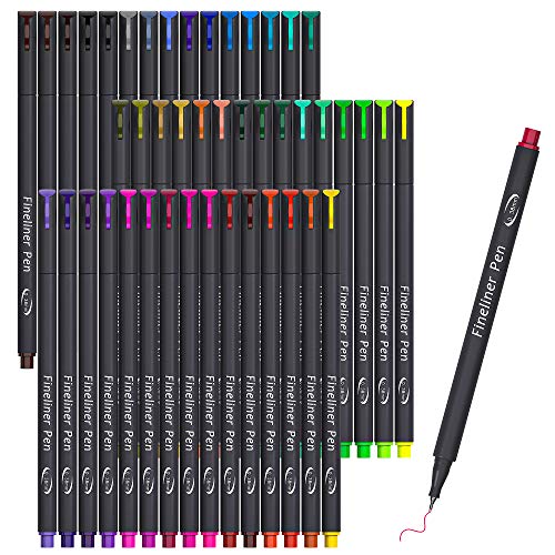 46 Pack Journal Planner Colored Pens, Lineon 40 Colors Fineliner Pens with 6 Different Stencils, Perfect Set for Journal Planner Note Calendar