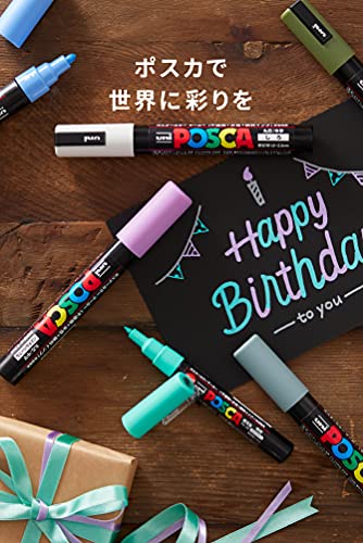 Uni Paint Marker Poster Color 15 Marking Pen Medium Point PC-5M Standard Color Set with Kanji Love Sticker