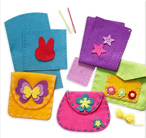 sapelon Purse Sewing Kit for Kids 4-7 - My First Sewing Kit, Plastic Needle, Felt Pieces, Crafts for Kids Ages 4-8, Learn to Sew Kit for Kids, Sewing