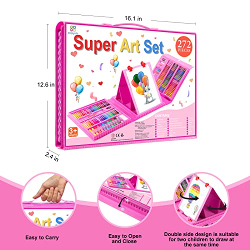 Art Set for Kids, 208PCS Art Kits with Trifold Easel,Deluxe Painting  Art Set,Coloring Drawing Art Supplies Case Gift for Artists Teens Adults  Boys Girls Beginners (Pink)