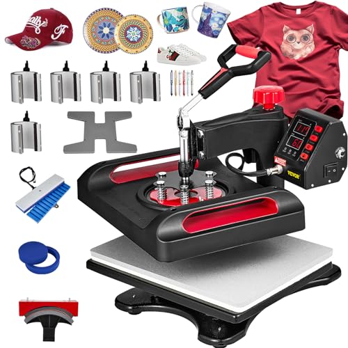 VEVOR Heat Press Machine,10x12inches Portable Shirt Printing Multifunctional Sublimation Transfer Heat Press Machine Teflon Coated Easy Iron-On