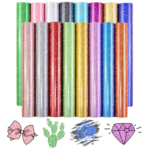 tifee Glitter Vinyl HTV Heat Transfer Bundle, Iron on Vinyl Sheets for T  Shirts with Green Pink Purple Black and Red 10 Pack 12x10 INC