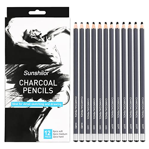 MARTCOLOR Charcoal Pencils for Drawing, 10 Pieces (S-Soft, Ex-Soft, Soft,  Med