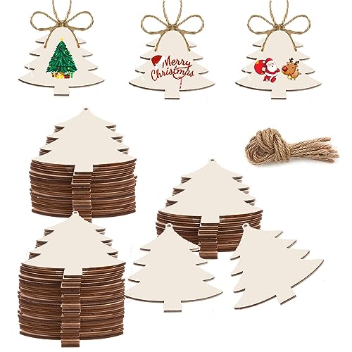 BROTOU 50PCS DIY Wooden Christmas Ornaments, Unfinished Wood Ornaments  Crafts for Holiday, Festival, Wedding Party, Christmas Crafts for Kids
