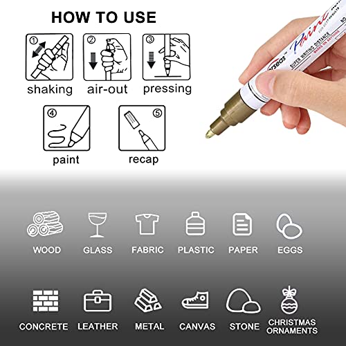 White Paint Pen Permanent Paint Markers - 2 Pack Oil Based Paint Markers,  Medium Point, Quick Drying and Waterproof Paint Pens for Rock Painting Car