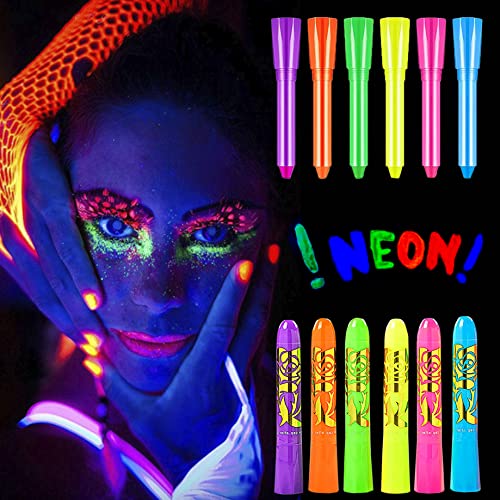 Glow in The Black Light Face Paint Crayons Kit, UV Black Light Makeup Neon  Face and Body Paint Sticks Markers for Mardi Gras Halloween Masquerades
