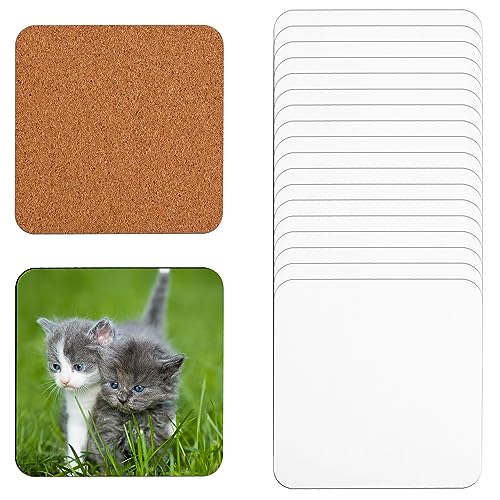 Layhit 48 Pcs Sublimation Coasters Blanks 3.74 x 3.74 Inches MDF Square  Coasters with Cork Back Sublimation Blanks Absorbent Coasters Wood  Hardboard