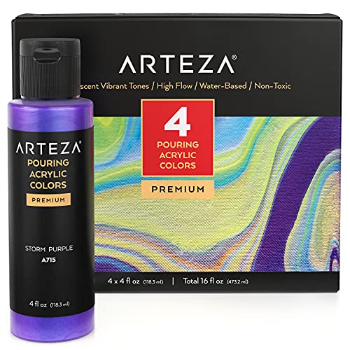Acrylic Pouring Paint, Set of 32, 2Oz Bottles, Assorted Colors, High Flow  Paint, No Mixing Needed, Art Supplies for Pouring on Canvas, Glass, Paper,  Wood, Tile, and Stones