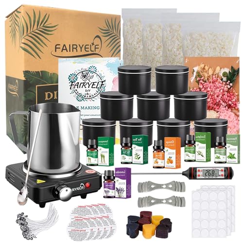 Candle Making Kit with Hot Plate,DIY Candle Making Kit for Adults &  Beginners & Kids Including Hot Plate,Wax,Dyes,Melting Pot,Candle Tins  Perfect DIY by WJFORLION 