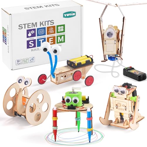 SainSmart Jr. 4-in-1 Stem Kits, Wooden Robot Assembly Toy Set, Woodworking Crafts Projects for Kids, Gift for Boys and Girls