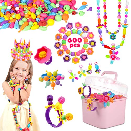 FUNZBO Kids Jewelry Making Kit for Girls Toys - Snap Pop Beads Pop-Bead Art and Craft Kits DIY Bracelets Necklace Hairband and Rings Toy for Age 3 4