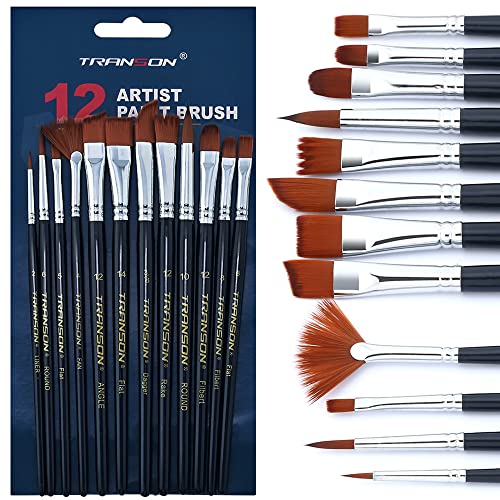 Transon 16pcs Professional Long Artist Paint Brush Set with Brush Case