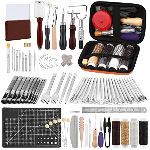 62 Pcs Leather Working Tools and Supplies Leather Sewing Kit Leather Craft