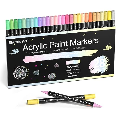 Shuttle Art 36 Colors Dual Tip Acrylic Paint Markers, Dot Tip and Fine Tip  Acrylic Paint Pens for Rock Painting, Ceramic, Wood, Canvas, Plastic