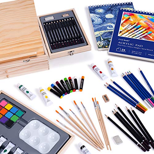COOL BANK 175 Piece Deluxe Art Supplies, Art Set with 2 A4 Drawing Pad –  WoodArtSupply