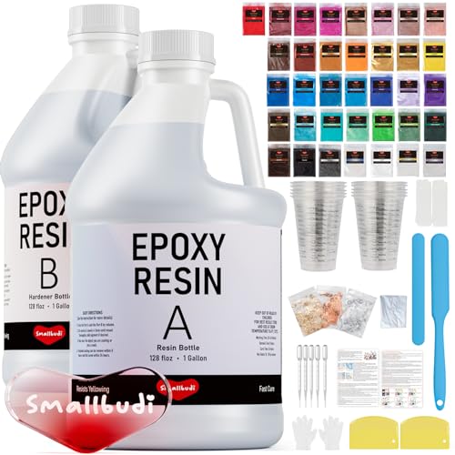 Smallbudi 1 Gallon Epoxy Resin Kit for Beginners, Resin Kit with 24 Mica  Powder, Foil Flakes, Measuring Cups, Sticks - Resin Epoxy for Casting