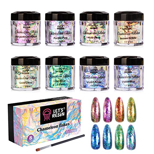  Chameleon Flakes Color Shifting, 8 Color Changing Pigment  Powder Flakes for Nails Art Epoxy Resin Supplies, Holographic Chrome Chameleon  Flakes Metallic for Tumblers Paints Eyeshadow Makeup
