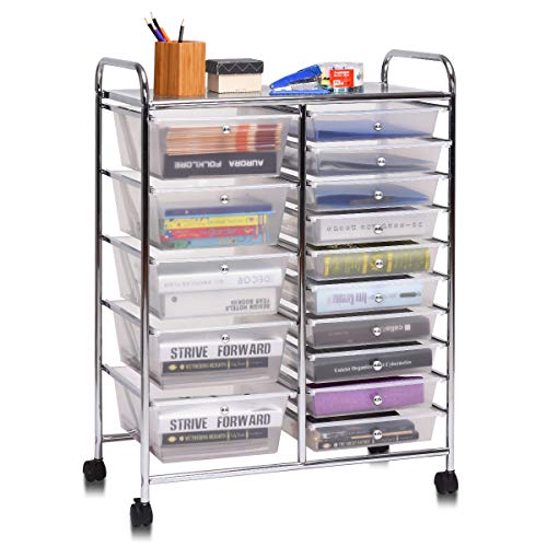 Giantex 15-Drawer Organizer Cart Office School Storage Cart Rolling Drawer  Cart for Tools, Scrapbook, Paper (Multicolor)