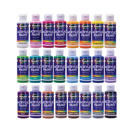 RoseArt Premium Paint Set – 12 Count Acrylic Paints for Canvas, Wood, Ceramic and Fabrics – Craft Painting Supplies for Casual to Professional