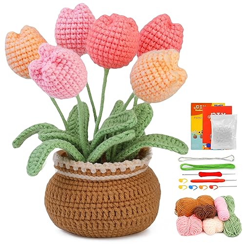  kdafio Crochet Kit for Beginners, 2PC Hanging Potted Plants  Crochet Starter Kit with Step-by-Step Instructions and Video Tutorials  Complete Crochet Kit for Beginners Decoration (Leaf Potted Plant)