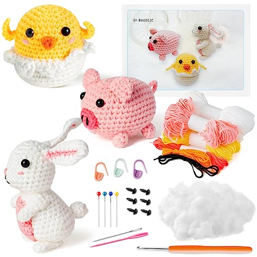 Beginreally Crochet Kit for Beginners, 3Pcs Cute Animals Complete Beginner  Crochet Set for Adults and Kids, Crochet Starter Kit with Step-by-Step