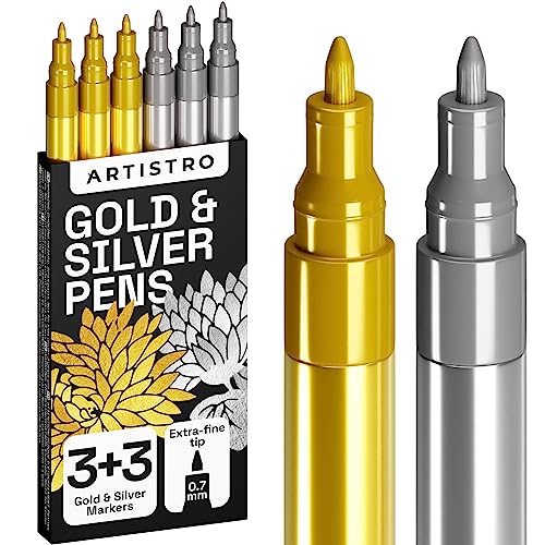 LIGHTWISH Metallic Paint Pens Glitter Markers,Sparkle Ultra Fine Point  0.7mm Acrylic Paint Markers,Super Golden Metallic Markers