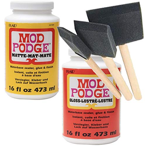  Decoupage Kit, Set 8oz Bottles of Mod Podge Waterbase  Sealer/Glue/Finish (Matte + Gloss Finish)