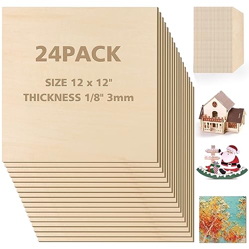 20 Pack Basswood Sheets 1/8′′×12′′×12′′,Balsa Wood used for Glowforge Material,Plywood Perfect for Arts and Crafts, School Projects and DIY Projects