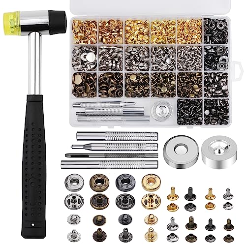 Alritz 120 Set Leather Snap Fasteners Kit, 12.5mm Metal Button Snaps Press  Studs with 4 Setter Tools, 6 Color Leather Snaps for Clothes, Jackets