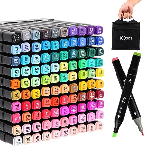 WELLOKB Dual Brush Tip Alcohol Markers Set 80 Vibrant Colors, Non-Toxic Art  S