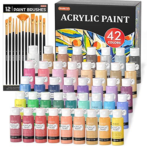 Shuttle Art Artist Paint Brush Set,18 Pcs Different Shapes & Sizes Paint Brushes Bonus Palette Knife & Sponge for Acrylic, Watercolor, Oil and Gouache