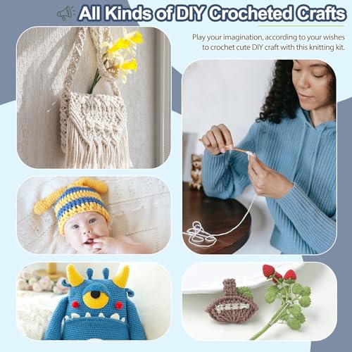 Katech Crochet Kit for Beginners, 70 Pcs Beginners Crochet Kit for Adults  Kids Includes 16 Yarns for Crocheting Crochet Hooks Set Canvas Tote Bag