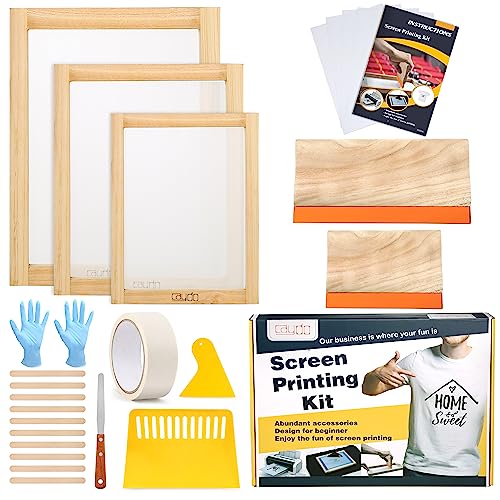 Aoibrloy 54PCS Screen Printing Kit with 6 Colors Screen Printing Ink, 3  Sizes Silk Screen Printing Frames, 8 Sheets of Craft Vinyl, Transfer Tape  and