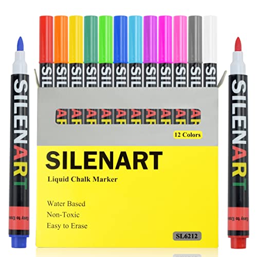  SILENART White Chalk Markers - 6 Pack Liquid Chalk Pen -  Chalkboard Markers - Chalk Marker for Blackboard, Signs, Windows, Glass -  3-6mm Chisel Tip, 3mm Fine Tip : Arts, Crafts & Sewing