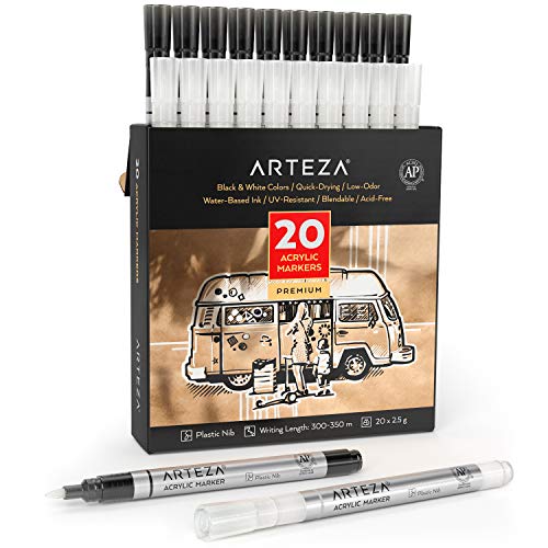 ARTEZA Acrylic Paint Markers, Set of 40 Acrylic Paint Pens in Assorted  Colors, Art & Craft Supplies for Glass, Pottery, Ceramic, Plastic, Rock,  and