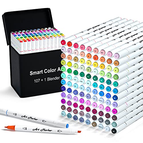 Art Markers, 44 Coloring Markers and 1 Blender, 45 Pack Alcohol Based Dual Tip Permanent Markers Highlighters with Case, Excellent for Adults Kids