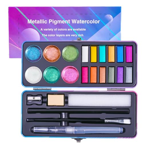 Meiliang Watercolor Paint Set 48 Vivid Colors Includes12 Metallic Glitter  Solid