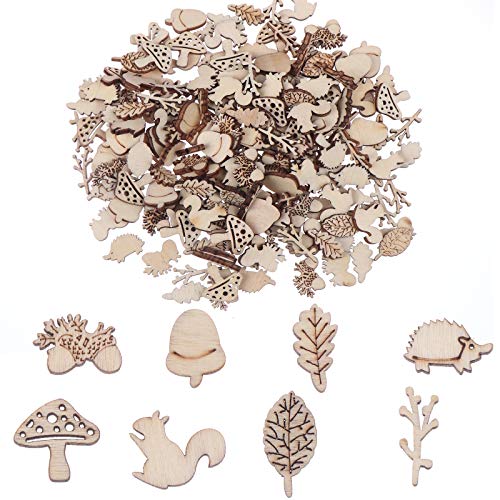 300 Pcs Wooden Embellishments Mixed Flower Leaf Pattern Wooden Scrapbooking  DIY Handmade Crafts Children DIY Graffiti Home Decor