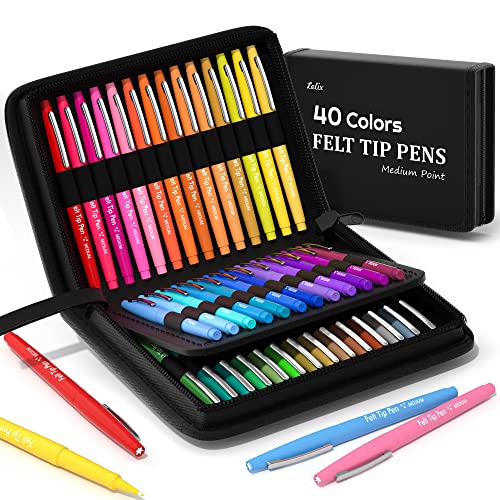 Lelix Felt Tip Pens, 40 Black Pens, 0.7mm Medium Point Felt Pens, Felt Tip  Markers Pens for Journaling, Writing, Note Taking, Planner, Perfect for Art