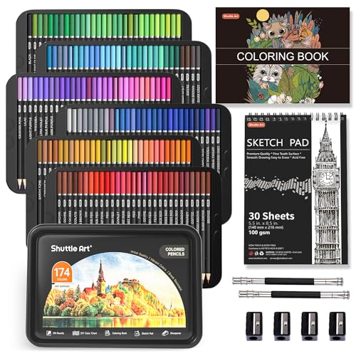 Shuttle Art 260 Colored Pencils, Colored Pencils for Adult Coloring, Vibrant Colors, Break Resistant Soft Core Coloring Pencils for Adults Kids in
