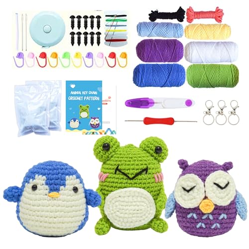 Beginreally beginreally crochet kit for beginners, 3pcs cute animals  complete beginner crochet set for adults and kids, crochet starter k