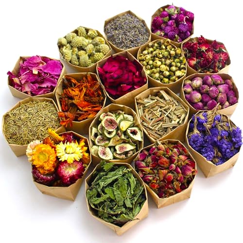 9 Bags Dried Flowers,100% Natural Dried Flowers Herbs Kit for Soap Making, DIY Candle Making,Bath - Include Rose Petals,Lavender,Don't Forget Me