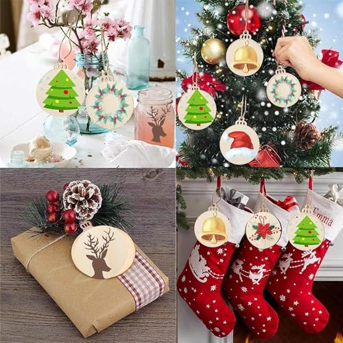 Unittype 18 Pcs Christmas Wooden House Cutout Ornaments Christmas Tree  Wooden House Shaped Embellishment Hanging Ornaments Double Side Wood House