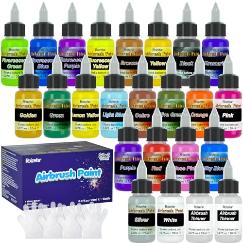  Airbrush Paint, 36 Colors with 4 Thinner Airbrush Paint Set,  Water-Based Air brush Paints Acrylic Ready to Spray Includes Metallic &  Neon Colors, 20ml/Bottle : Arts, Crafts & Sewing